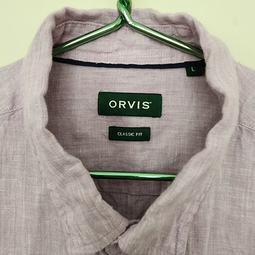 Orvis Mens Lavender 100% Linen Short Sleeve Button Down Shirt Classic Fit L - Picture 4 of 7